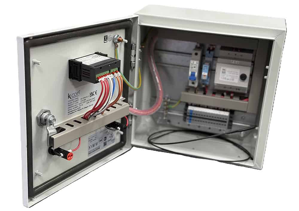 Electrical control panel for heat pump systems with advanced automation.