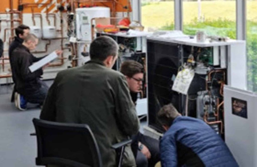 Technicians receive training on heat pump systems at Mitsubishi Electric Hatfield HQ.