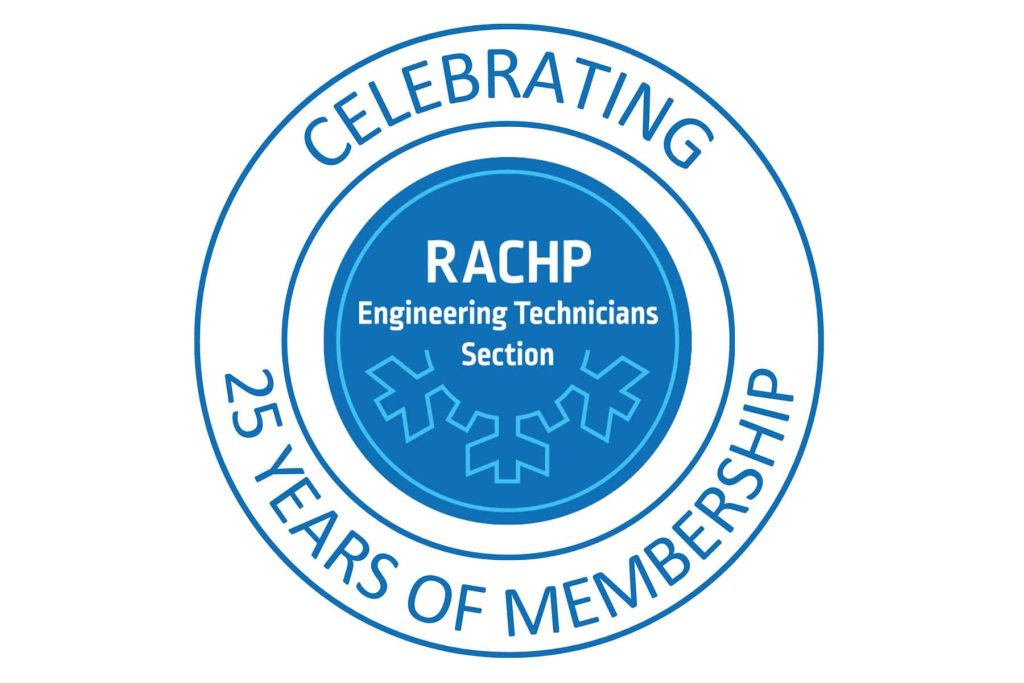Logo celebrating 25 years of supporting technicians in heat pump industry.