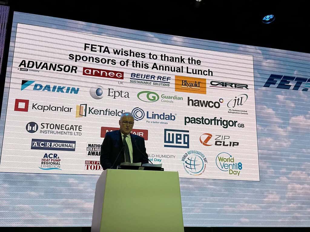 FETA Annual Lunch sponsors displayed on screen at event.