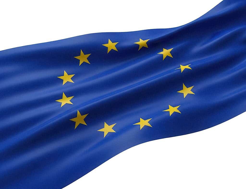 EU flag with stars representing unity and energy policy.