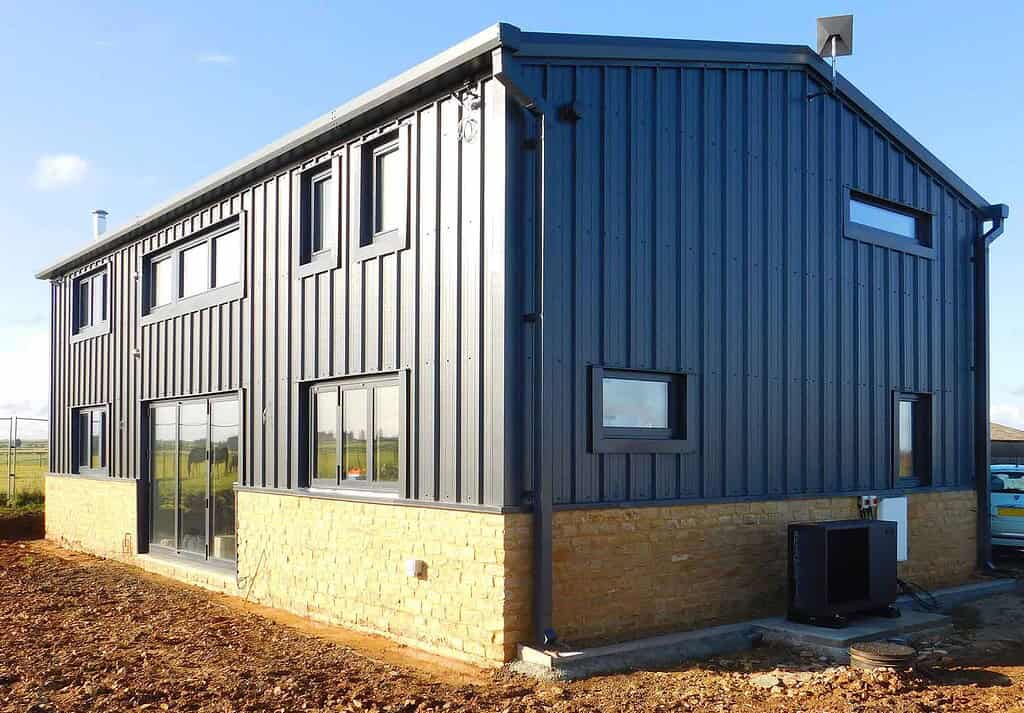 Image shows the Grant Aerona 290 heat pump at the self-build barn in Wiltshire.