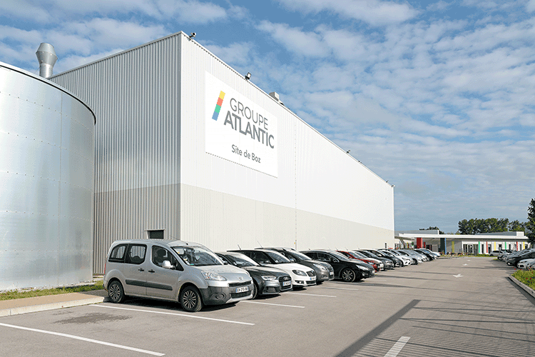High-capacity heat pump manufacturing facility at Groupe Atlantic in France for sustainable heating.