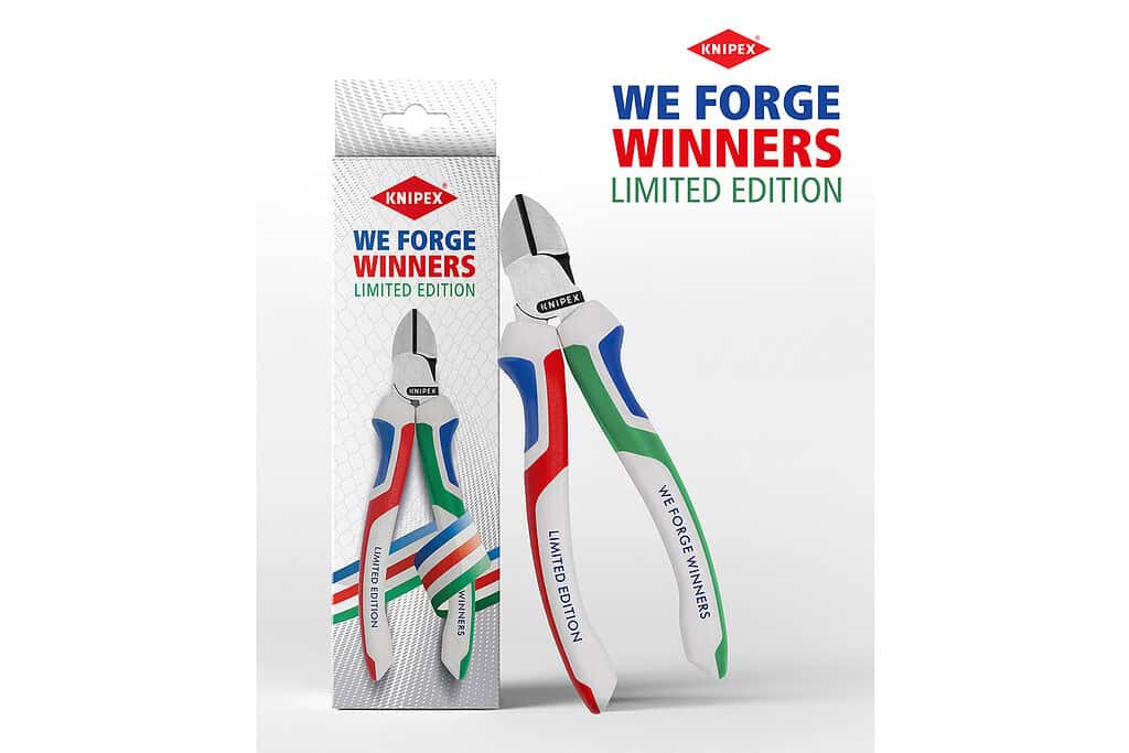 Knipex limited edition diagonal cutter with colourful handles, ideal for electricians and tradespeop.
