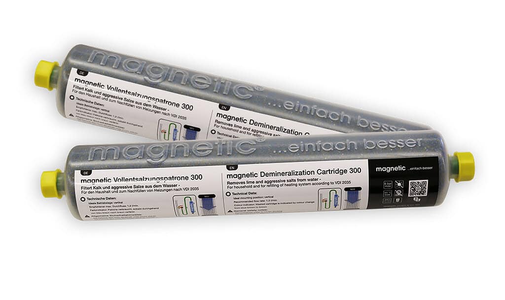 Magnetic water treatment cartridge for closed-loop water systems.