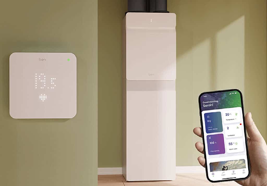 Image shows the new BEN heat pump and app from Joule