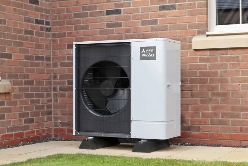 Image shows an Ecodan air source heat pump from Mitsubishi Electric, which can be installed under the MCS umbrella scheme with Alto Energy