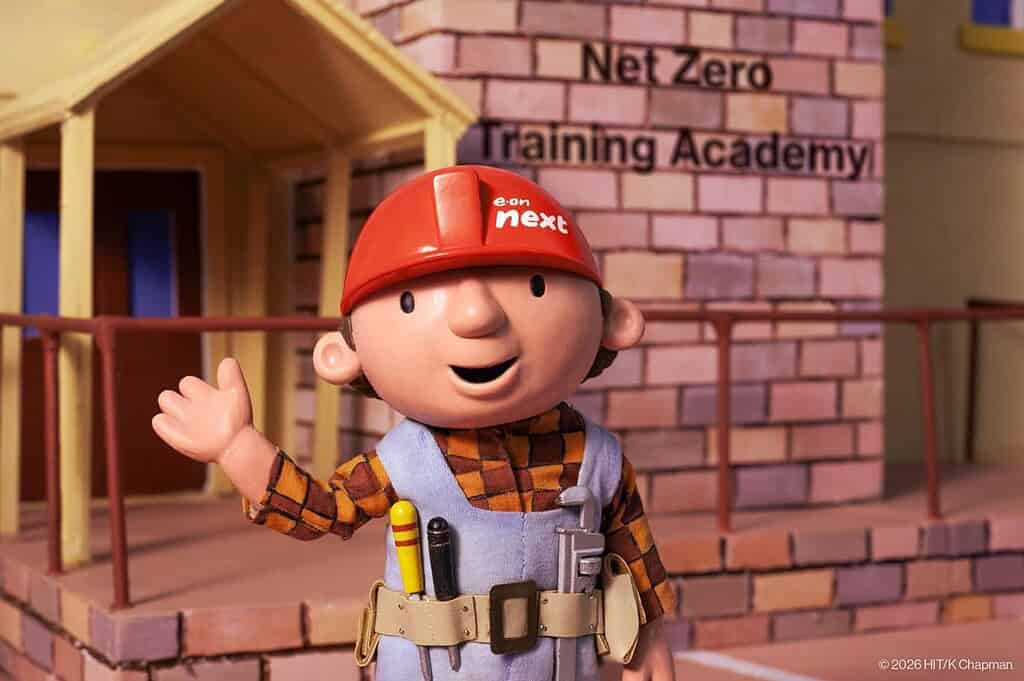 E.ON's Bob the Builder promotes green skills training and renewable energy.