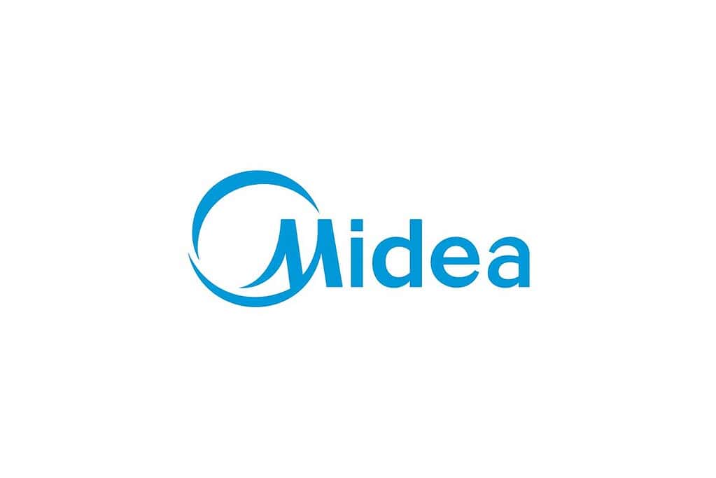 Midea logo on a white background for heat pump and air conditioning relevance.