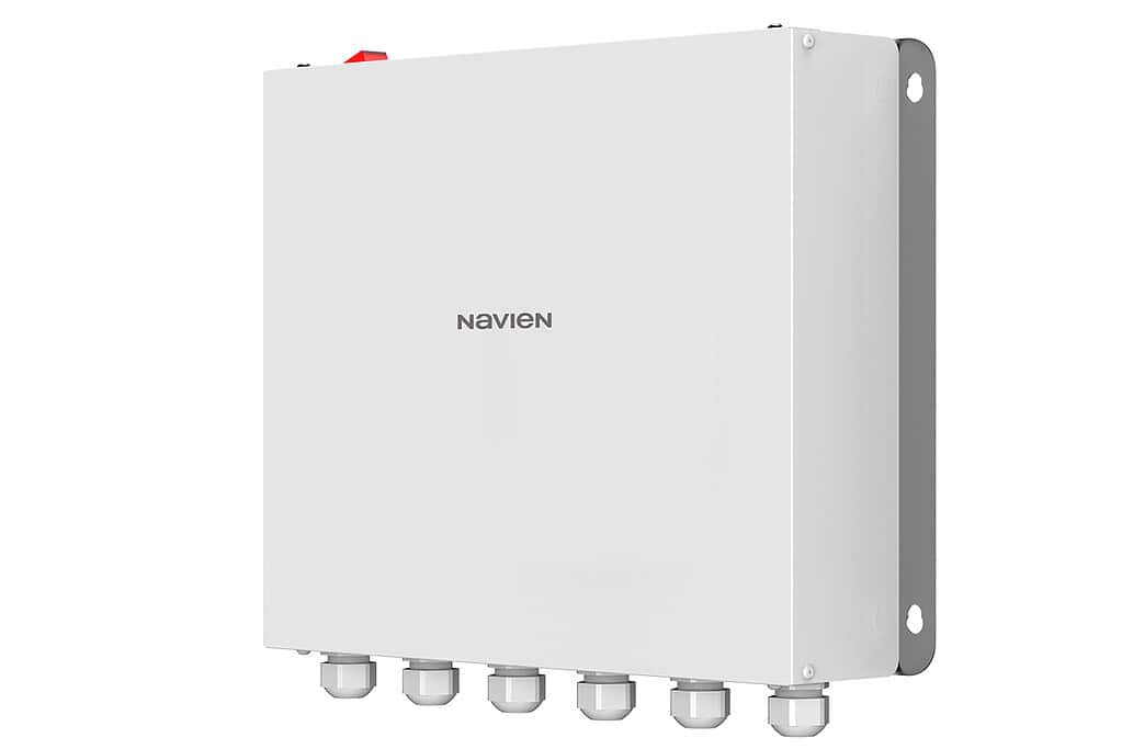 Modern heat pump wiring centre with multiple connection points for system control.