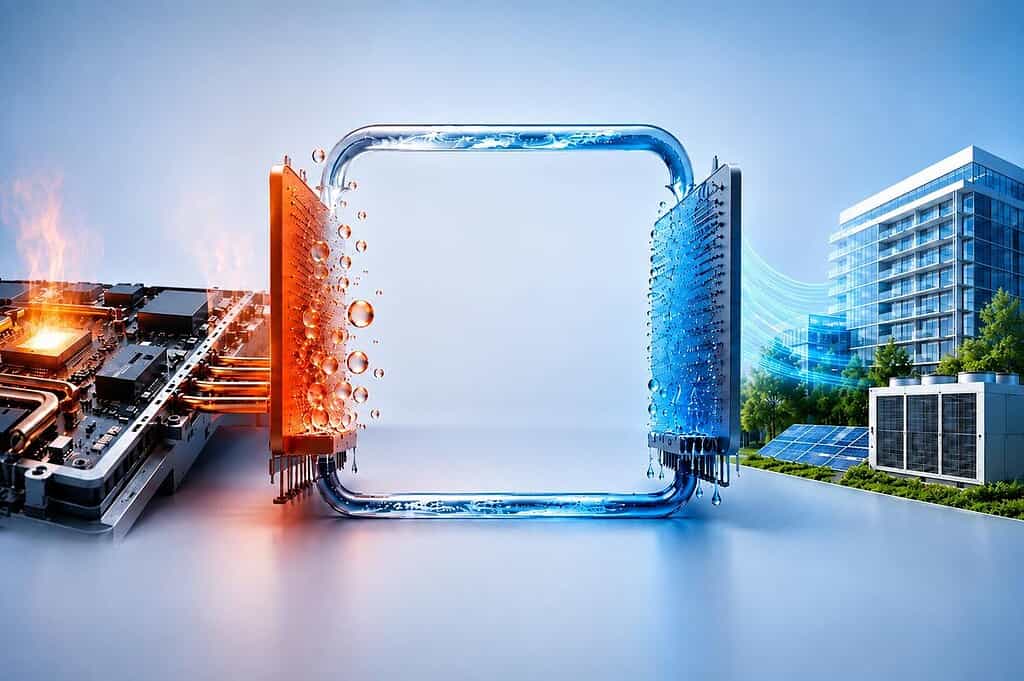 Heat pump with hot and cold sides in urban environment.