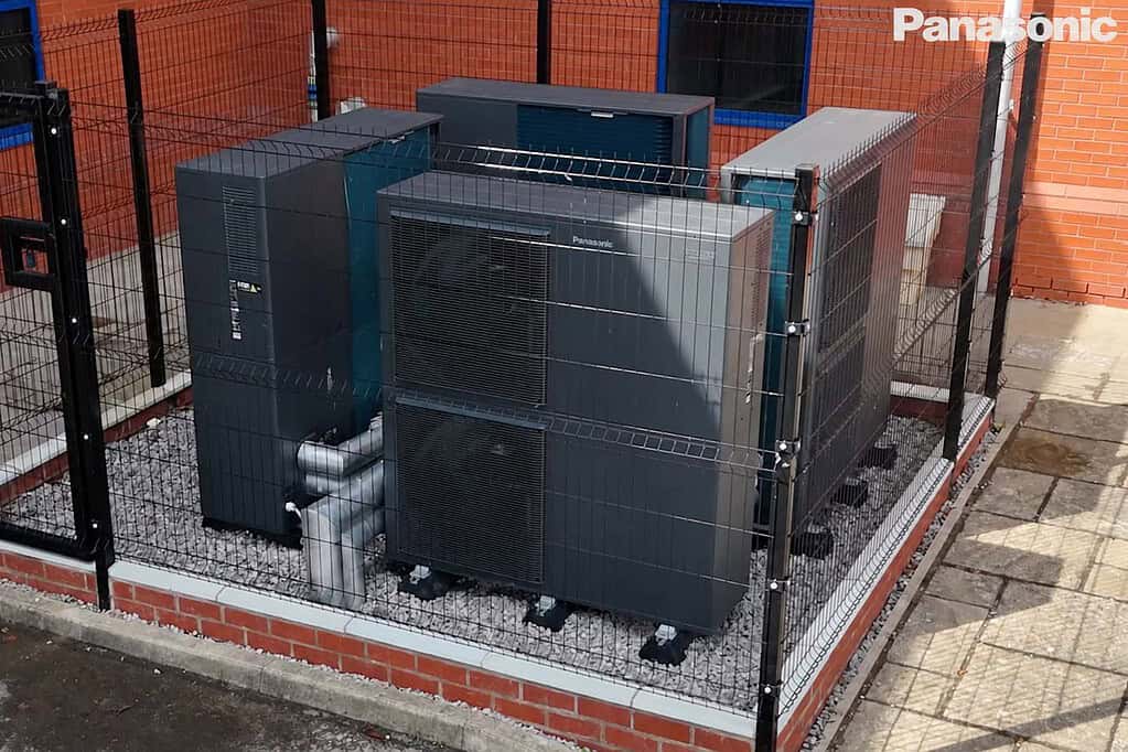 Panasonic M Series heat pumps installed outside at Together Housing offices.