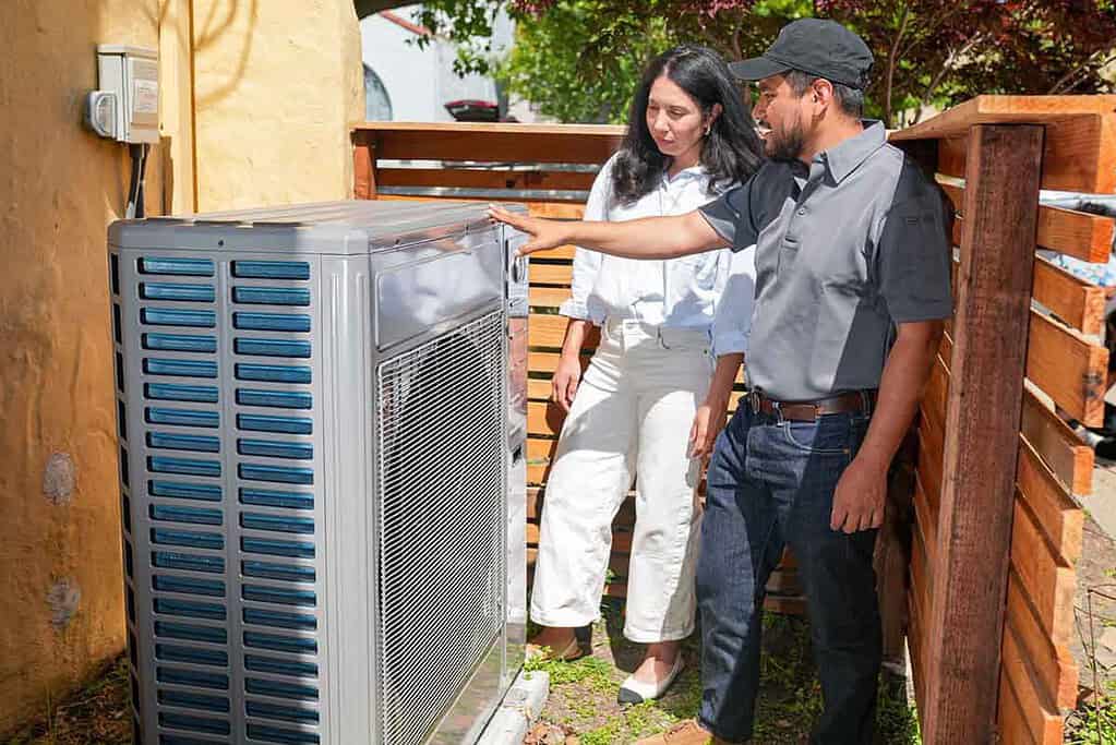 Image shows an installed heat pump